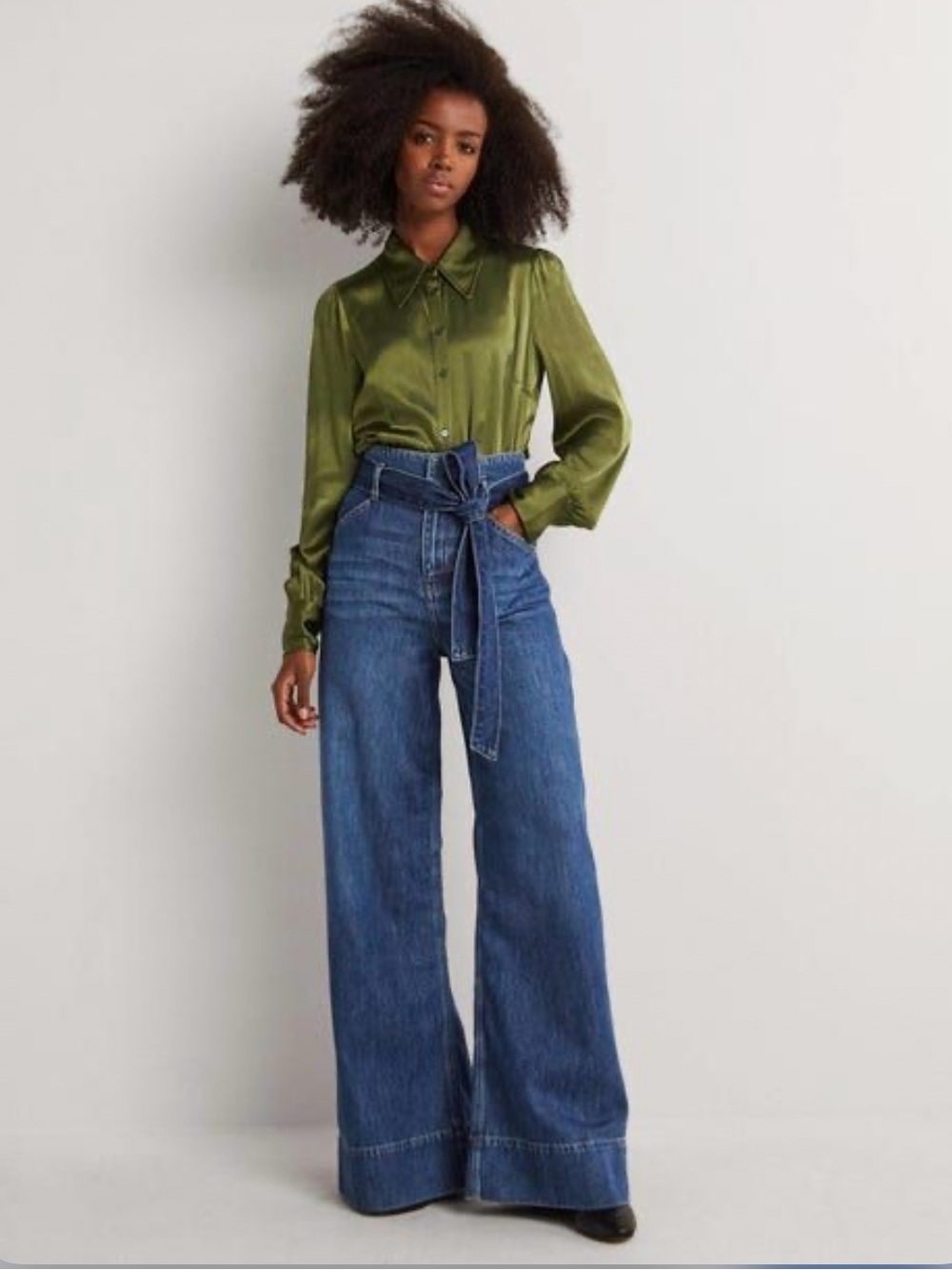 Boden Wide Leg High Rise Jeans with Tie